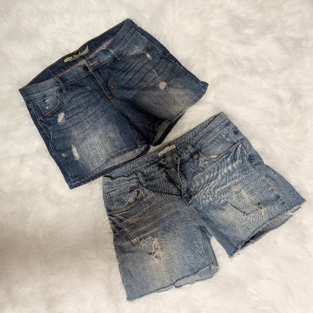 2 Blue Distressed Denim Women Shorts